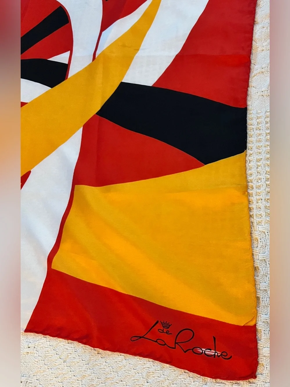 Vintage De La Roche Silk Scarf with Hand-Rolled Hem